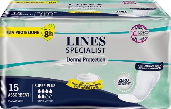 PANNOLONE PER INCONTINENZA LINES SPECIALIST DERMA SAGOMATO ANATOMICO SUPER PLUS 15 PEZZI - Pharmaleader