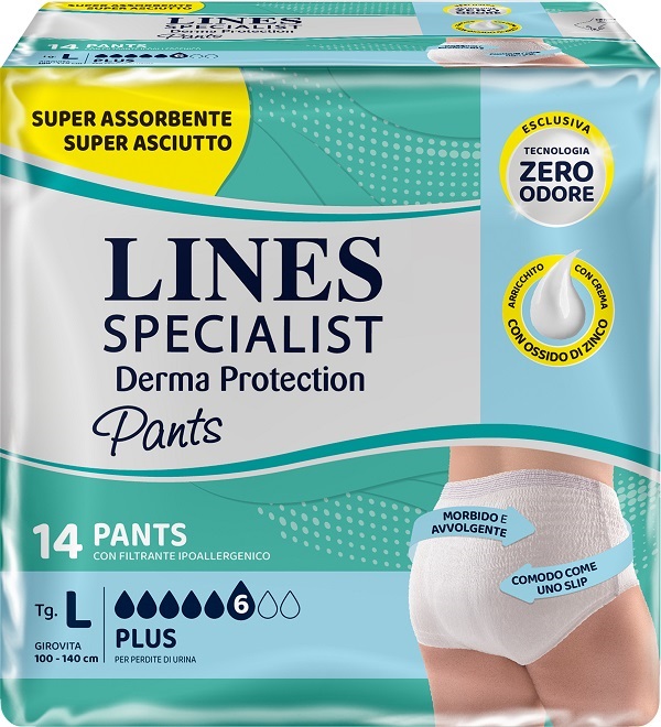 PANNOLONE PER INCONTINENZA LINES SPECIALIST DERMA PANTS PLUS L 14 PEZZI - Pharmaleader