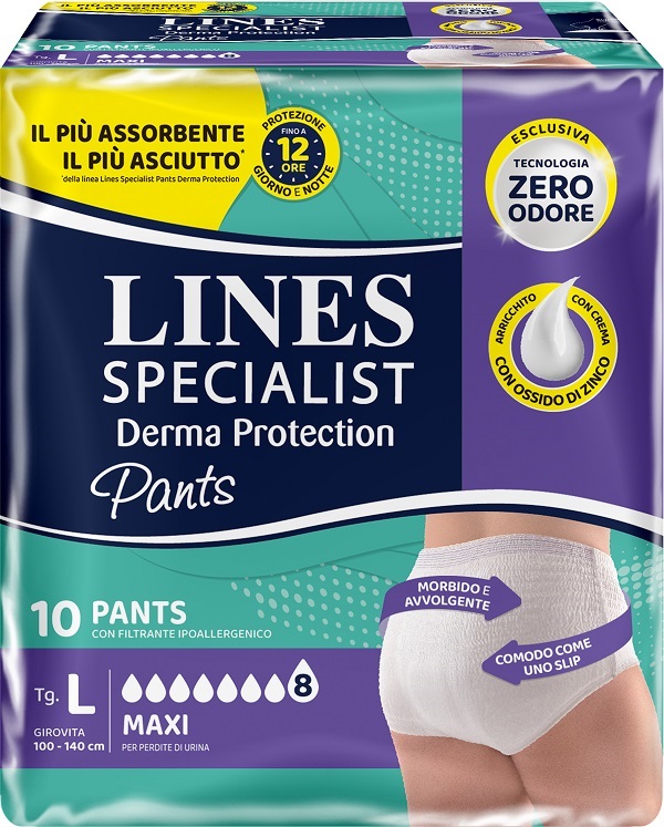 PANNOLONE PER INCONTINENZA LINES SPECIALIST DERMA PANTS MAXI L 10 PEZZI - Pharmaleader