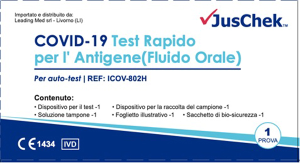 TEST ANTIGENICO RAPIDO COVID-19 JUSCHEK AUTODIAGNOSTICO DETERMINAZIONE QUALITATIVA ANTIGENI SARS-COV-2 IN CAMPIONI SALIVARI MEDIANTE IMMUNOCROMATOGRAFIA - Pharmaleader