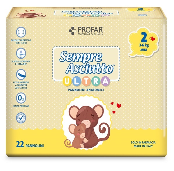 PANNOLINI PROFAR SEMPRE ASCIUTTO ULTRA MINI 3/6 KG 22 PEZZI - Pharmaleader