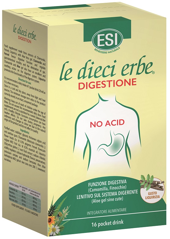ESI LE DIECI ERBE DIGESTIONE NO ACID 16 POCKET DRINK GUSTO LIQUIRIZIA 20 ML - Pharmaleader