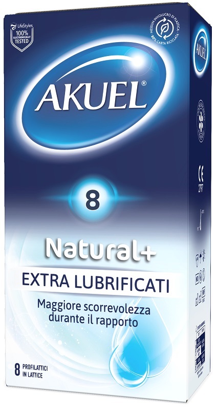 PROFILATTICO AKUEL NATURAL+ EXTRALUBRIFICATO 8 PEZZI - Pharmaleader