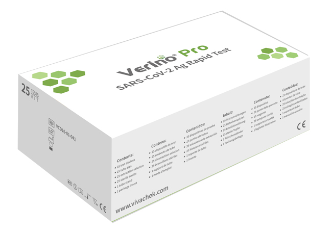 TEST ANTIGENICO RAPIDO COVID-19 VERINO PRO DETERMINAZIONE QUALITATIVA ANTIGENI SARS-COV-2 IN TAMPONI NASALI/NASOFARINGEI/OROFARINGEI MEDIANTE IMMUNOCROMATOGRAFIA 25 PEZZI USO PROF - Pharmaleader