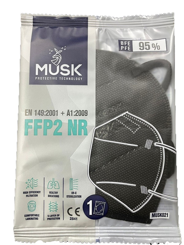 MUSK MASCHERINA FFP2 MUSK021 BLACK 1 PEZZO - Pharmaleader