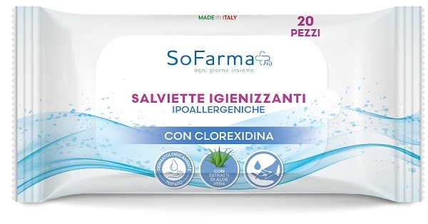 SALVIETTINE IGIENIZZANTI POCKET CLOREXIDINA 20 PEZZI SOFARMAPIU' - Pharmaleader